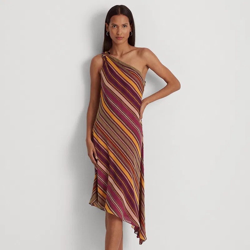 Lauren Ralph Lauren striped georgette one-shoulder dress. 
14 - Picture 2 of 9